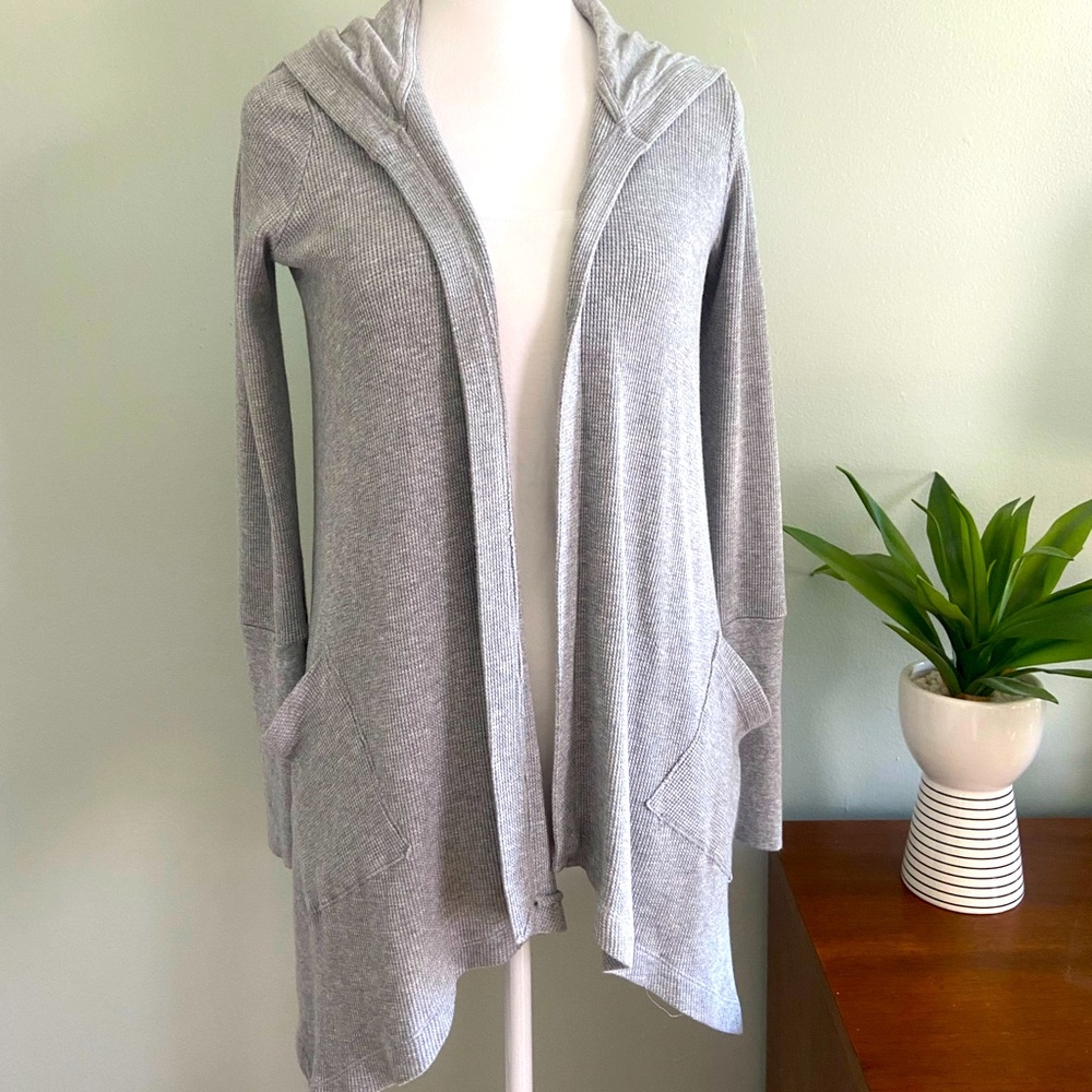 Cozy Splendid Northside Hooded Open Front Waffle Knit Cardigan Gray Size S EUC